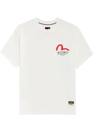 Shop Evisu Godhead Daicock Printed Cotton T-shirt In Off White