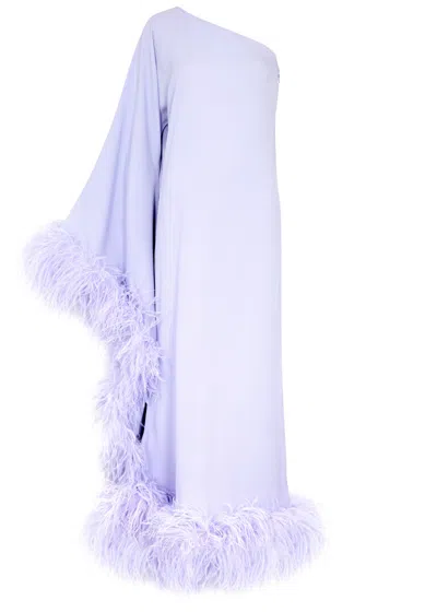 Shop Taller Marmo Balear One-shoulder Feather-trimmed Maxi Dress In Lilac
