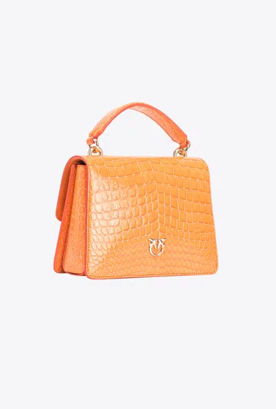 Shop Pinko Mini Love Bag One Light À Anse Supérieure En Cuir Embossé Crocodile Brillant  Galleria In Orange-light Gold