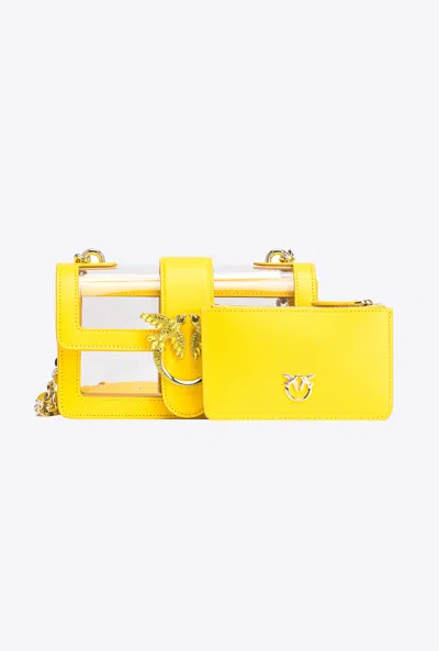 Pinko Mini Love Bag One Light Transparent In  Galleria In Jaune + Transparent-or Clair