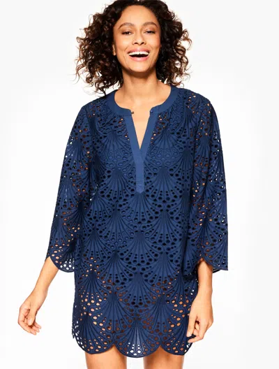 Shop Talbots Eyelet Lace Shell Cover-up Dress - Ink - Xs - 100% Cotton