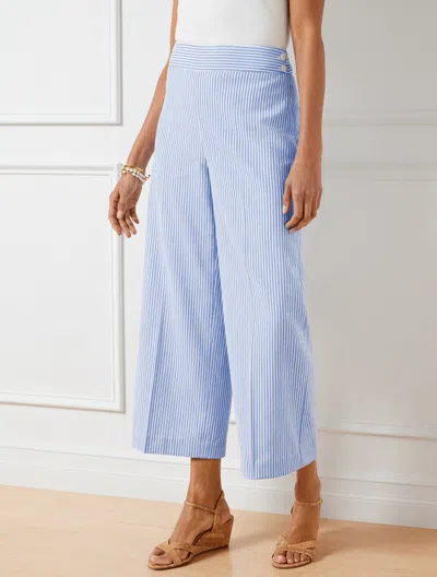 Talbots Petite - Linen Blend Wide Leg Crop Pants - Sunset Stripe - White/blue Iris - 14  In White,blue Iris