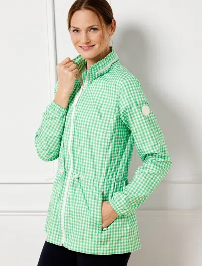 Shop Talbots Packable Hooded Jacket - Gingham - White/garden Green - Small  In White,garden Green
