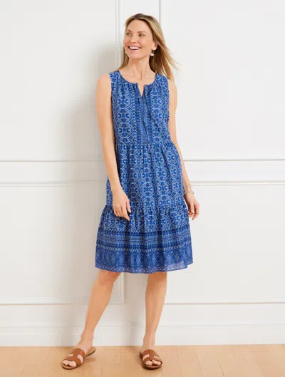 Shop Talbots Petite - Voile Swing Dress - Oval Medallion - Blueberry Hill/white - Small - 100% Cotton  In Blueberry Hill,white