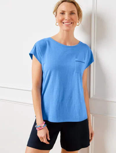 Shop Talbots Petite - Linen Blend Dropped Shoulder T-shirt - Blue Iris - Xl