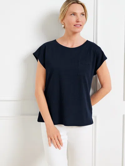 Shop Talbots Petite - Linen Blend Dropped Shoulder T-shirt - Blue - Medium