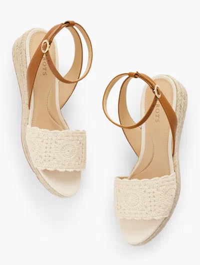 Talbots Pamela Crochet Wedge Sandals - Ivory - 7 1/2 M - 100% Cotton  In Ivory