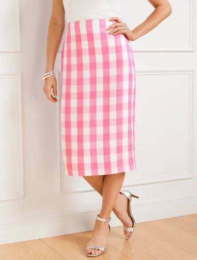 Shop Talbots Petite - Pencil Midi Skirt - Gingham - Aurora Pink/white - 16  In Aurora Pink,white