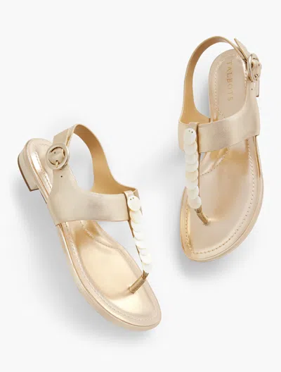 Shop Talbots Keri Shells Leather Flat Sandals - Metallic - Gold - 10m