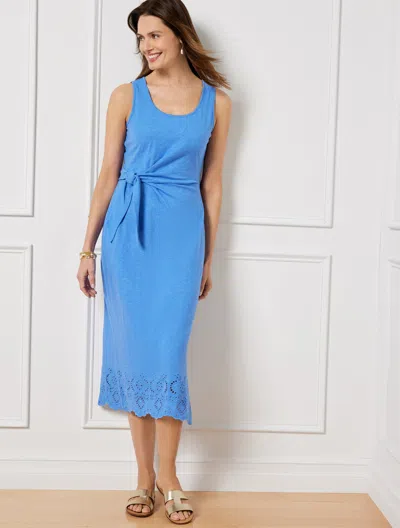 Shop Talbots Nantucket Slub Sleeveless Side Tie Midi Dress - Blue Iris - Medium - 100% Cotton