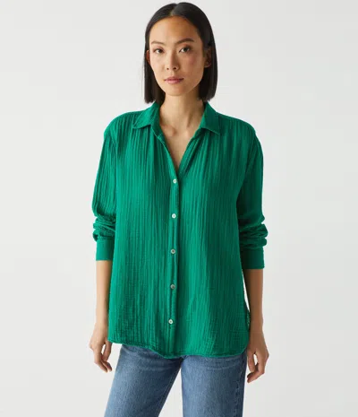 Shop Michael Stars Leo Gauze Button Down Shirt In Lucky