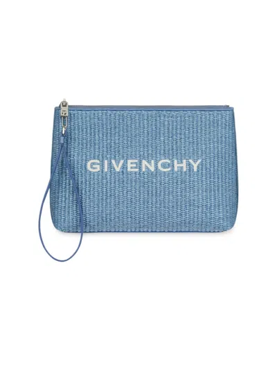 Shop Givenchy Women's Travel Pouch In Raffia In Denim Blue