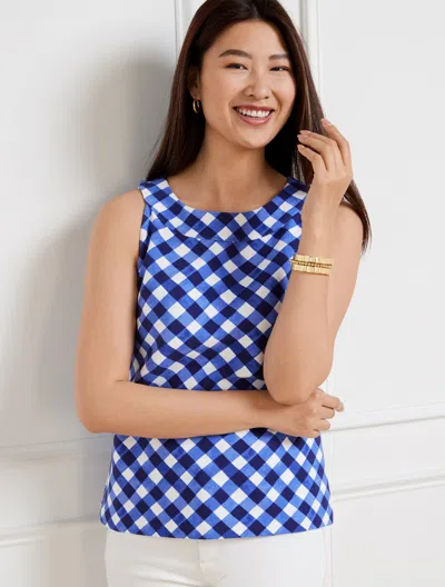 Talbots Petite - Halter Sleeveless Tank Top - Gingham - White/blue - Medium  In White,blue