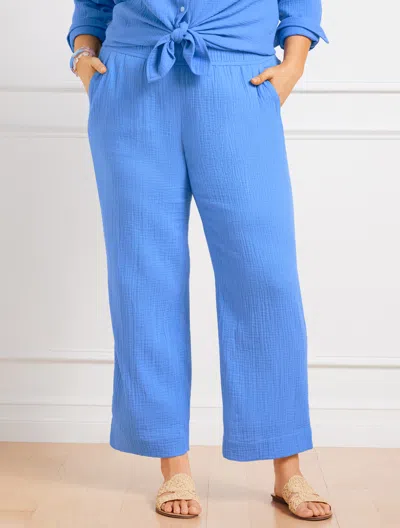 Talbots Misses - Airy Gauze Wide Leg Pants - Blue Iris - Medium - 100% Cotton  In Blue Iris