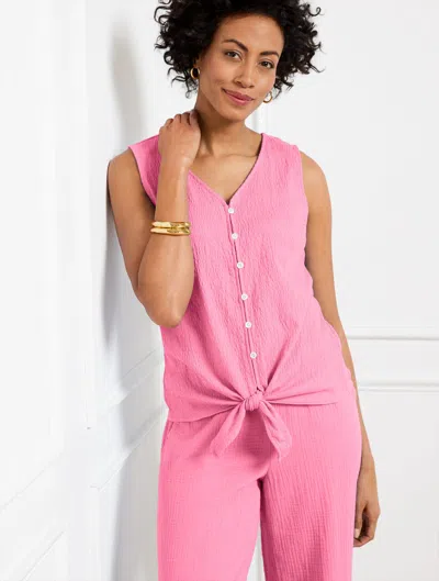 Talbots Tie Hem Button Front Sleeveless Tank Top - Aurora Pink - 2x  In Aurora Pink