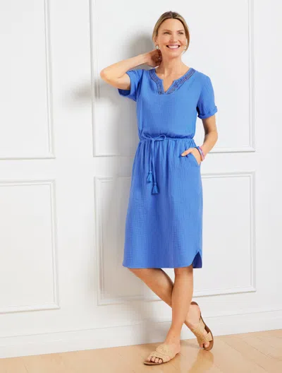 Shop Talbots Plus Size - Airy Gauze Popover Shirt Shirtdress - Blue Iris - 3x - 100% Cotton