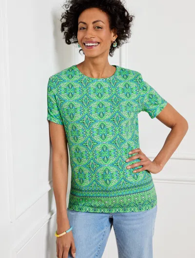 Talbots Crewneck T-shirt - Oval Medallion - Lime/pool Blue - Large  In Lime,pool Blue