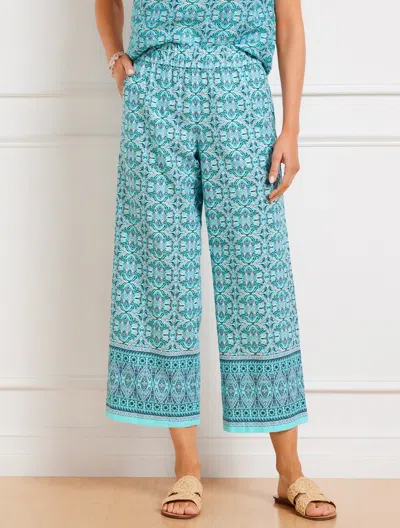 Shop Talbots Plus Size -  Nantucket Linen Wide Leg Crop Pants - Oval Medallion - Vivid Turquoise - 2x