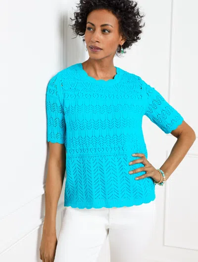 Shop Talbots Plus Size - Mixed Pointelle Stitch Sweater - Pool Blue - 2x