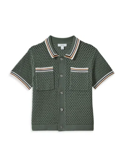 Shop Reiss Little Boy's & Boy's Coulson Knit Short-sleeve Button-up Shirt In Dark Sage