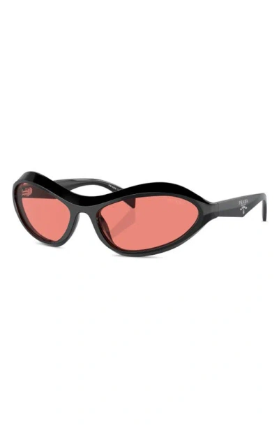 Prada 63mm Oversize Oval Sunglasses In Black