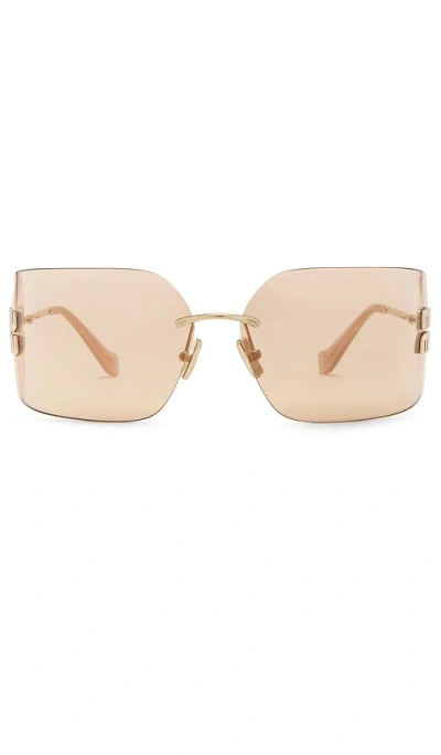 Shop Miu Miu Rectangle Sunglasses In Gold