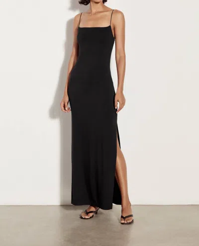 Shop Enza Costa Italian Viscose Strappy Side Slit Maxi Dress In Black