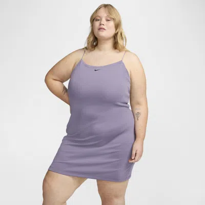Shop Nike Women's  Sportswear Chill Knit Tight Mini-rib Cami Dress (plus Size) In Purple