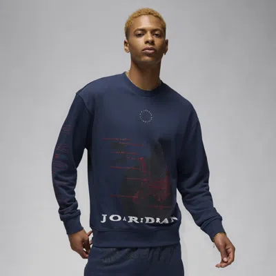 Shop Jordan Men's  Essentials Loopback Fleece Crew-neck Sweatshirt In Blue