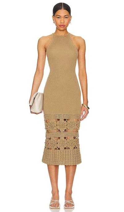 Shop Tularosa Finley Crochet Midi Dress In Tan