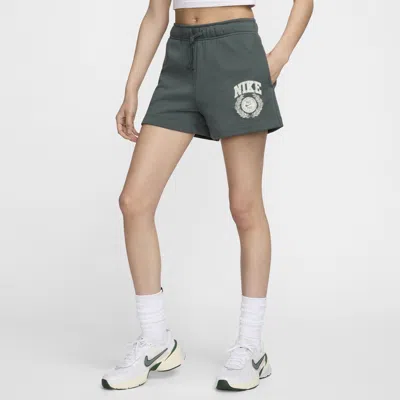 Shop Nike Women's  Sportswear Club Fleece Mid-rise Graphic Shorts In Green