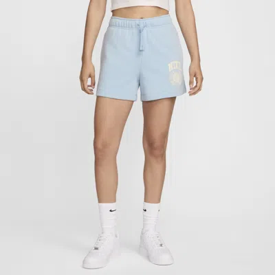 Shop Nike Women's  Sportswear Club Fleece Mid-rise Graphic Shorts In Blue