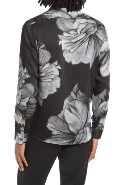 Shop Reiss Shawn Floral Button-up Shirt In Black