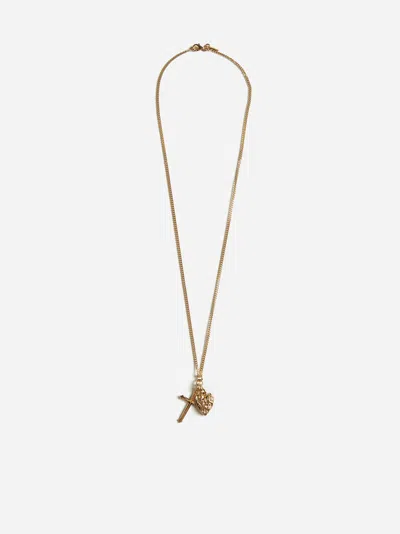 Shop Emanuele Bicocchi Cross + Arabesque Heart Pendant Necklace In Gold