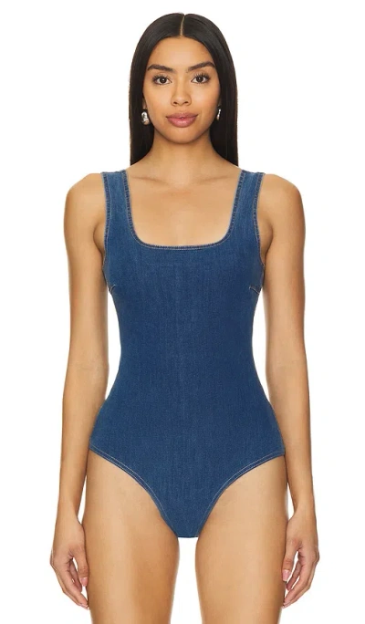 Shop Commando Do It All Denim Squareneck Bodysuit In Light Indigo