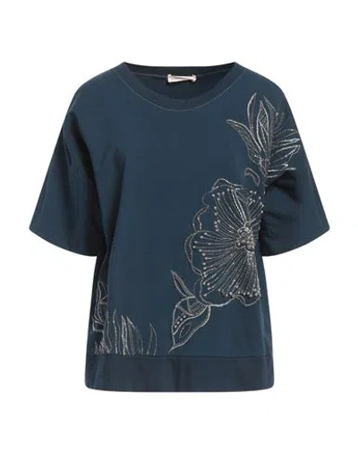 Shop Rossopuro Woman T-shirt Midnight Blue Size S Cotton