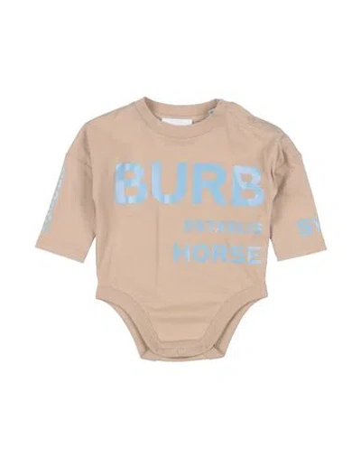 Shop Burberry Newborn Boy Baby Bodysuit Sand Size 3 Cotton In Beige