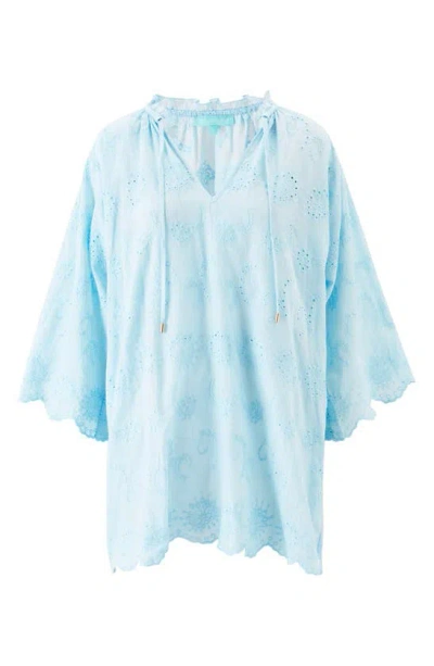 Shop Melissa Odabash Lucy Broderie Anglaise Cover-up Minidress In Sky
