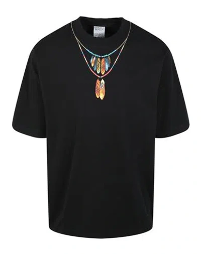 Shop Marcelo Burlon County Of Milan Marcelo Burlon Feathers Necklace T-shirt Man T-shirt Black Size S Cotton
