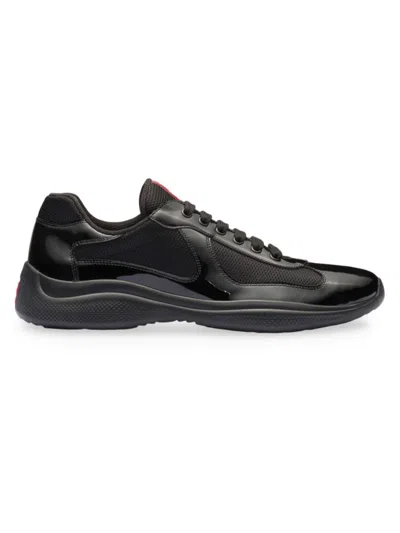 Shop Prada Men's America's Cup Patent Leather Sneakers In Black