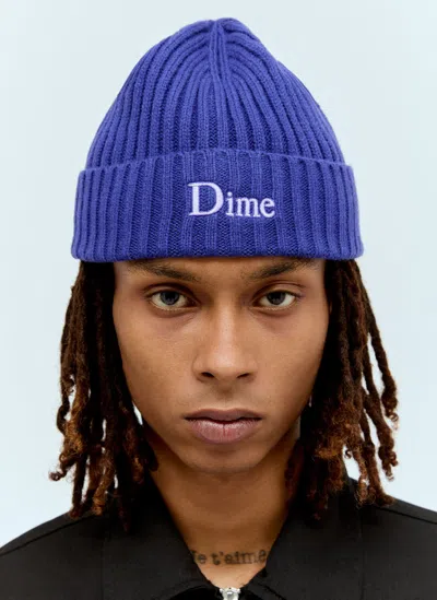 Shop Dime Logo Emboidery Classic Beanie Hat In Blue