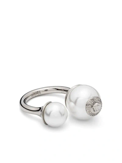 Shop Versace Silver Medusa Pearl Ring