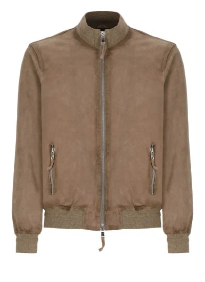 Shop The Jack Leathers Beige The Jack Leather Suede Leather Jacket In Brown