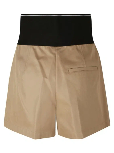 Shop Alexander Wang Chino Brown Logo-waist Pleat-detail Shorts