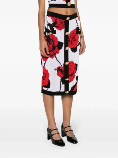 Shop Balmain Multicolored Floral-jacquard Midi Skirt