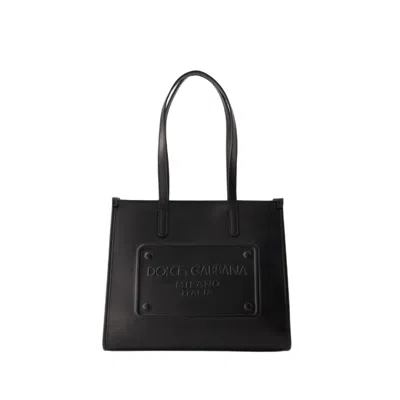 Shop Dolce & Gabbana Embossed Plaque Tote Bag - Leather - Black