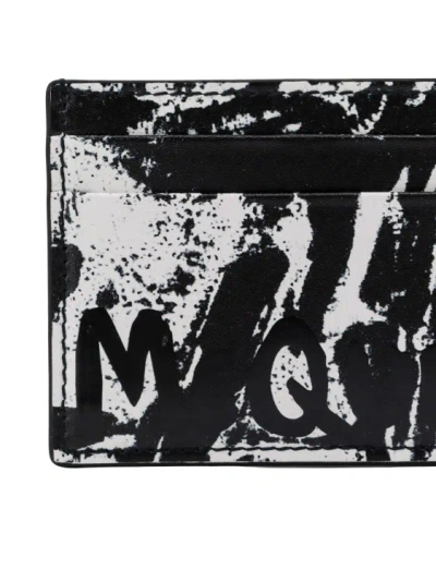 Shop Alexander Mcqueen Leather Card Holder With Mcqueen Graffiti Logo In Black