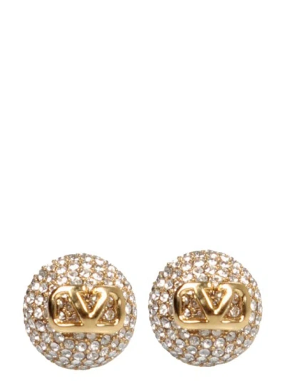 Shop Valentino Vlogo Signature Metal And Swarovski Crystal Earrings In Gold