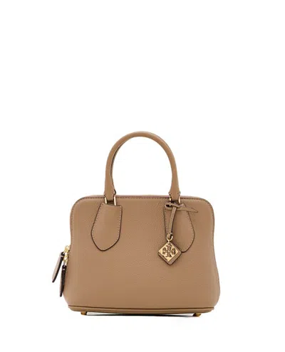 Shop Tory Burch Mini Pebbled Swing Leather Bag In Brown