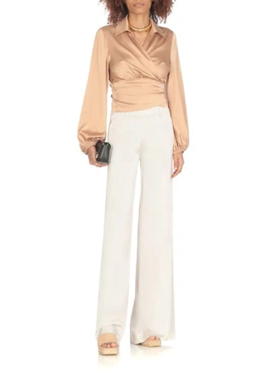 Shop D Exterior Beige Satin Trousers In White